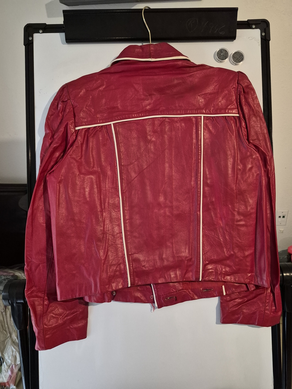 Wilsons Leather Hot Pink Leather Jacket and Pants Set with Contrast Piping - Picture 4 of 12